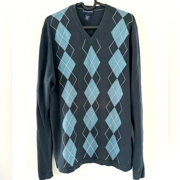 Men's Banana Republic Cotton V-neck Argyle Sweater long sleeves - Picture 1 of 6